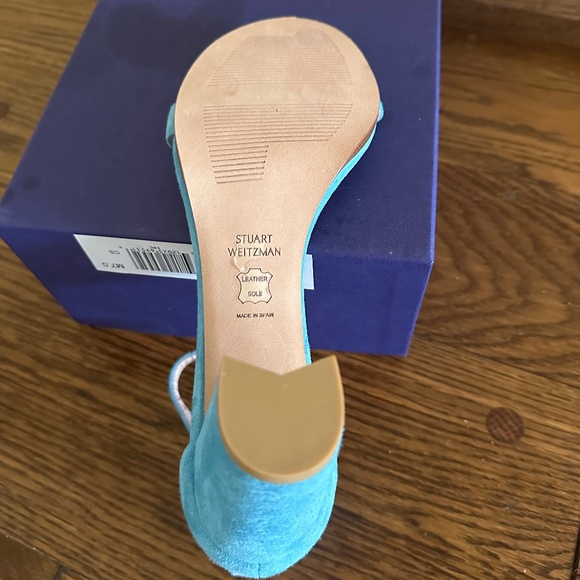 Stuart Weitzman NWT Size 7 Nearly Nude Sandal Tourquise Suede - Picture 3 of 7